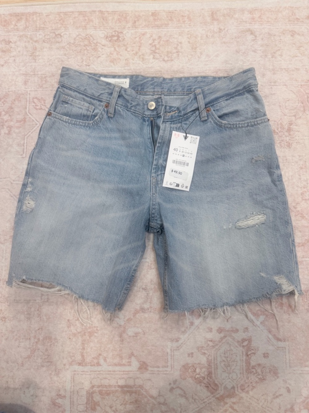 Zara Light Blue Distressed Denim Shorts